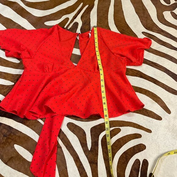 Nasty Gal Red & Black V-Neck Polka Dot Blouse Top✨✨ NWT Small - Picture 6 of 10